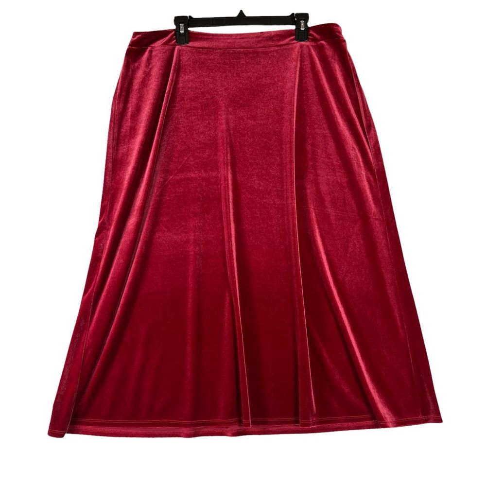 90s Y2K Bohemian Cottage Cranberry Cherry Red Elastic Waist Velvet Maxi Skirt 1X